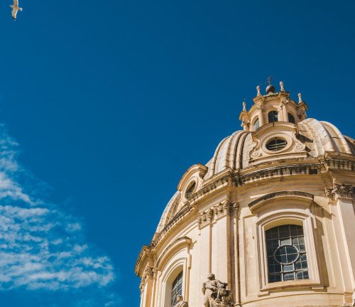 bottom view of Santa Maria di Loreto church at Rome, Italy